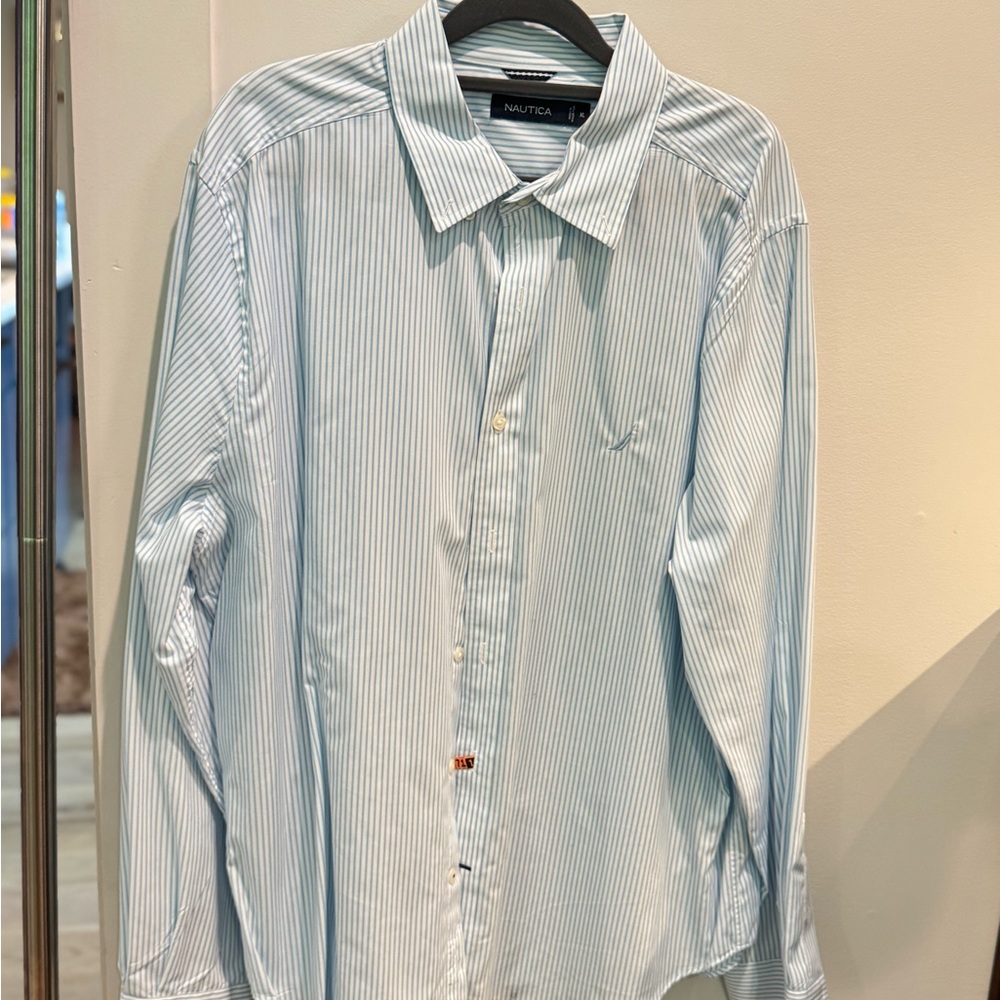 Nautica Men's Blue Striped Shirt XL
